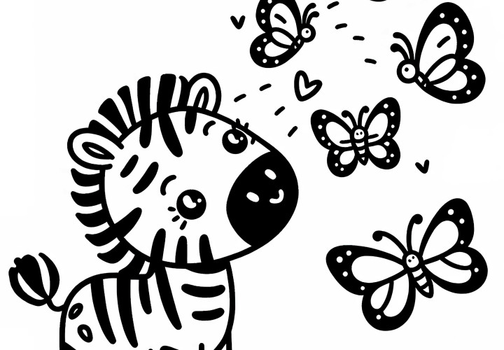 Zebra z motylkami: Prosty szablon do kolorowania (Za darmo)