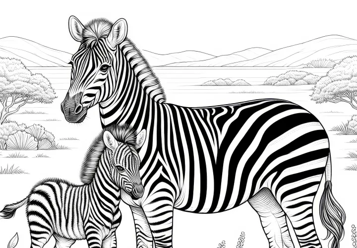 Madre cebra con potro: plantilla para colorear para descargar (gratis)