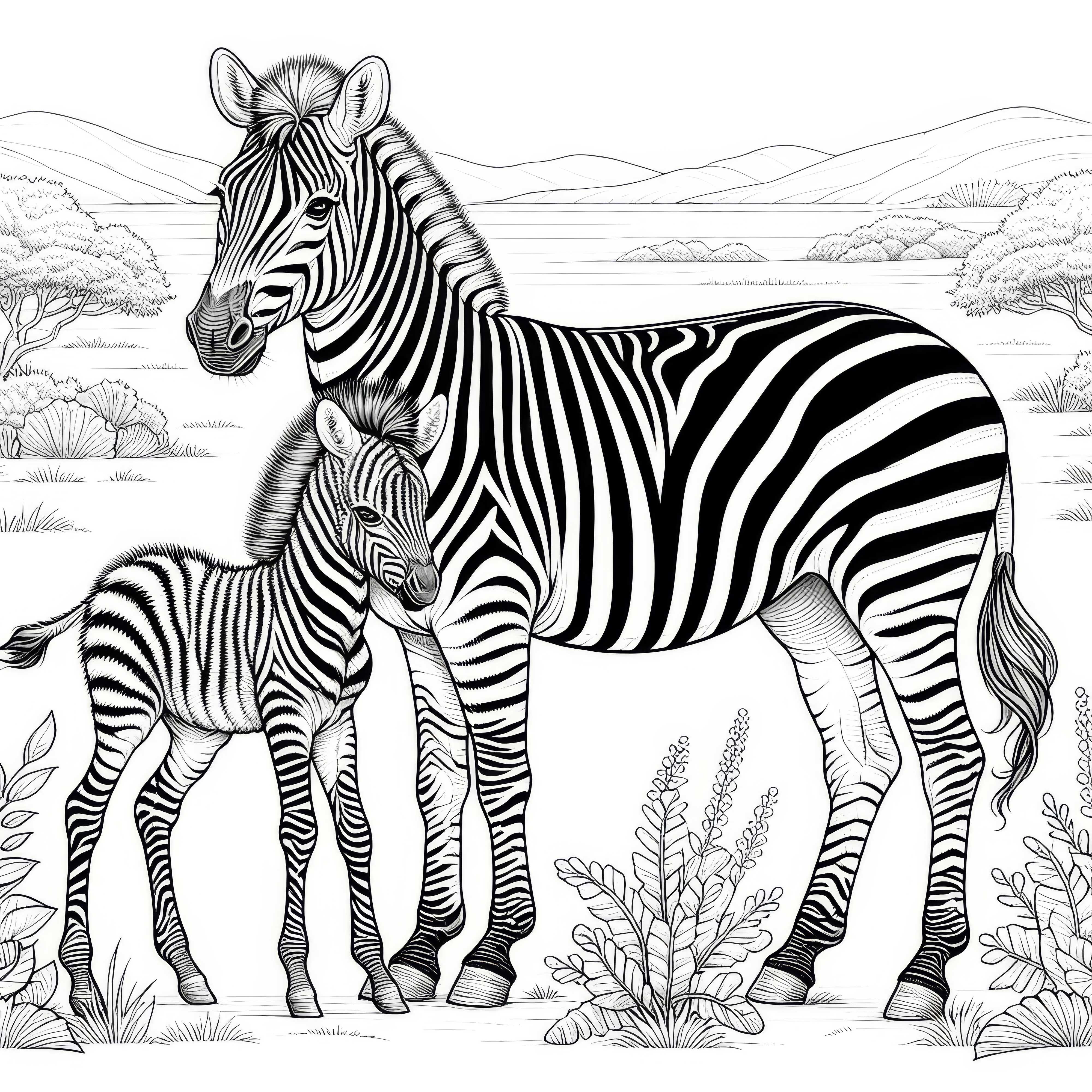 Zebra-matka z źrebakiem: szablon do kolorowania do pobrania (darmowy)