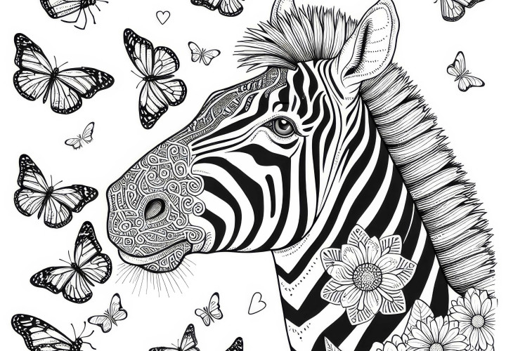 Zebra z motylami: Szczegółowy szablon do kolorowania (Darmowy) Zebra z motylami: Szczegółowy szablon do kolorowania (Darmowe)