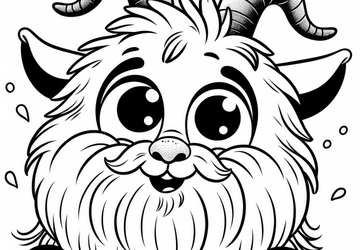 Cabra divertida con barba: Imagen para colorear sencilla (Gratis) Cabra divertida con barba: dibujo para colorear simple (gratis)