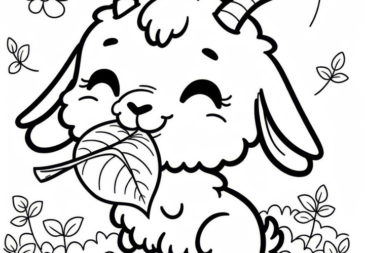La cabra mastica con gusto una hoja: Plantilla de dibujo sencilla (Gratis) La cabra mastica gustosamente una hoja: Plantilla de coloración sencilla (Gratis)
