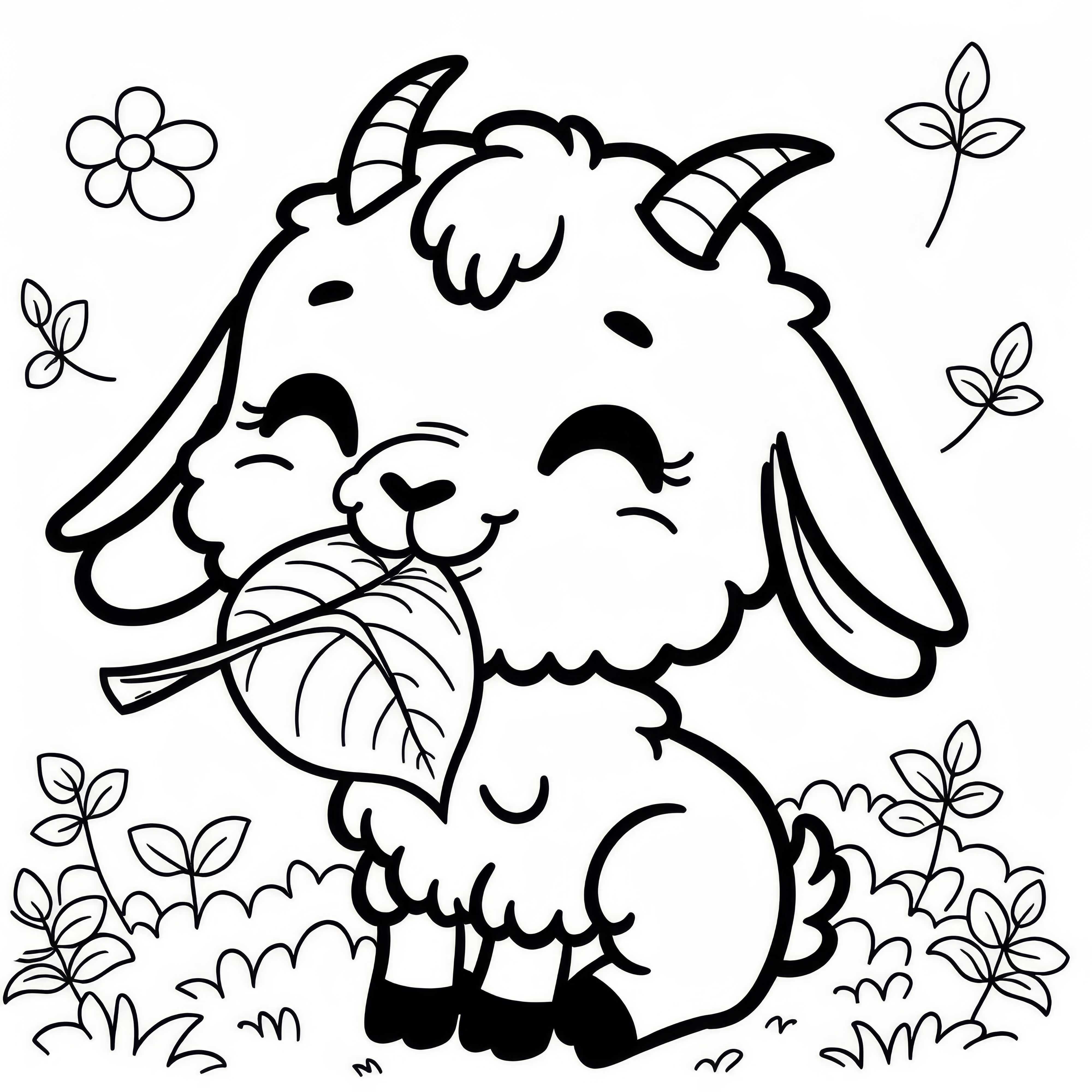 Cabra mastica con gusto una hoja: Plantilla de dibujo sencilla (Gratis)