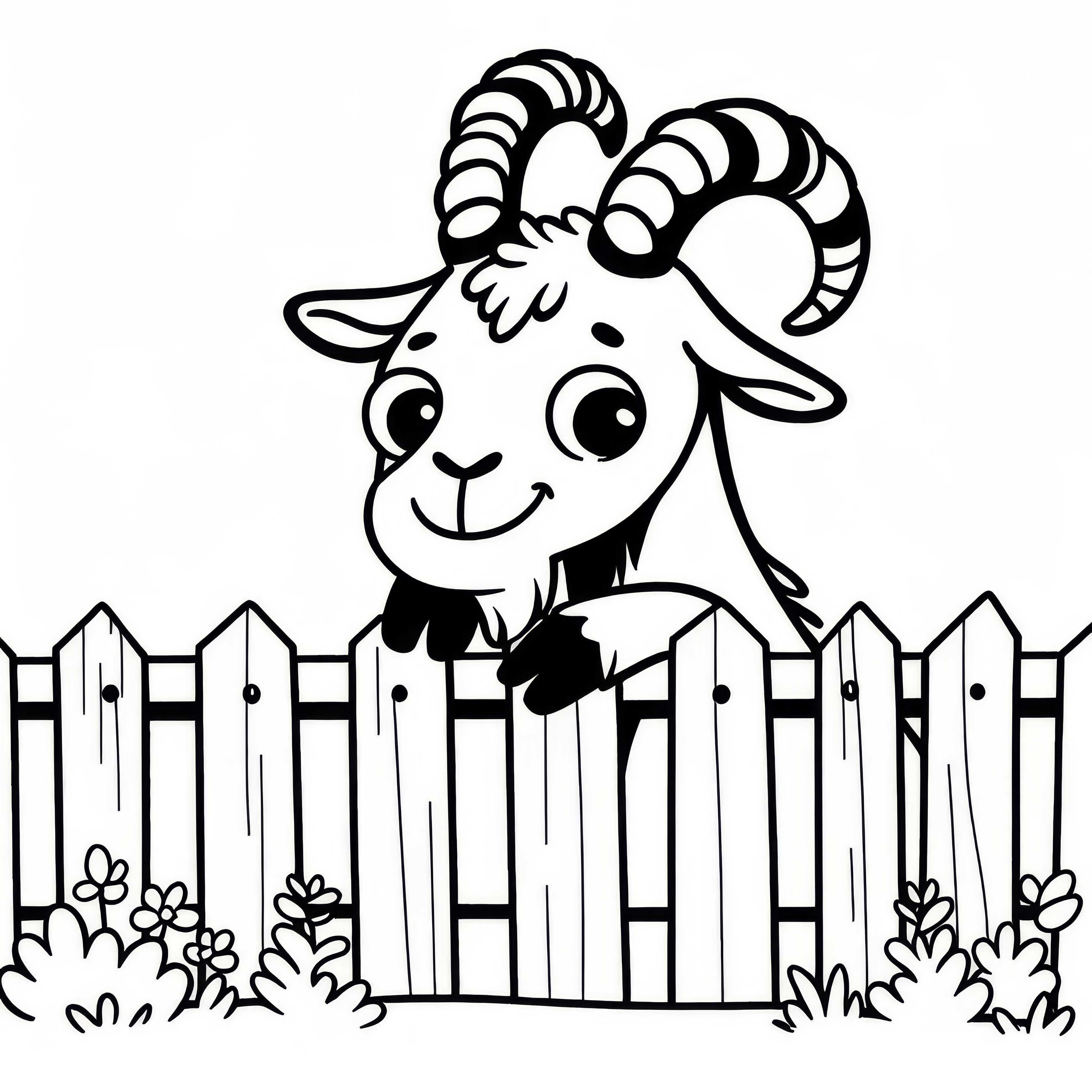 Una cabra mira por encima de la cerca: Imagen para colorear simple (Gratis)