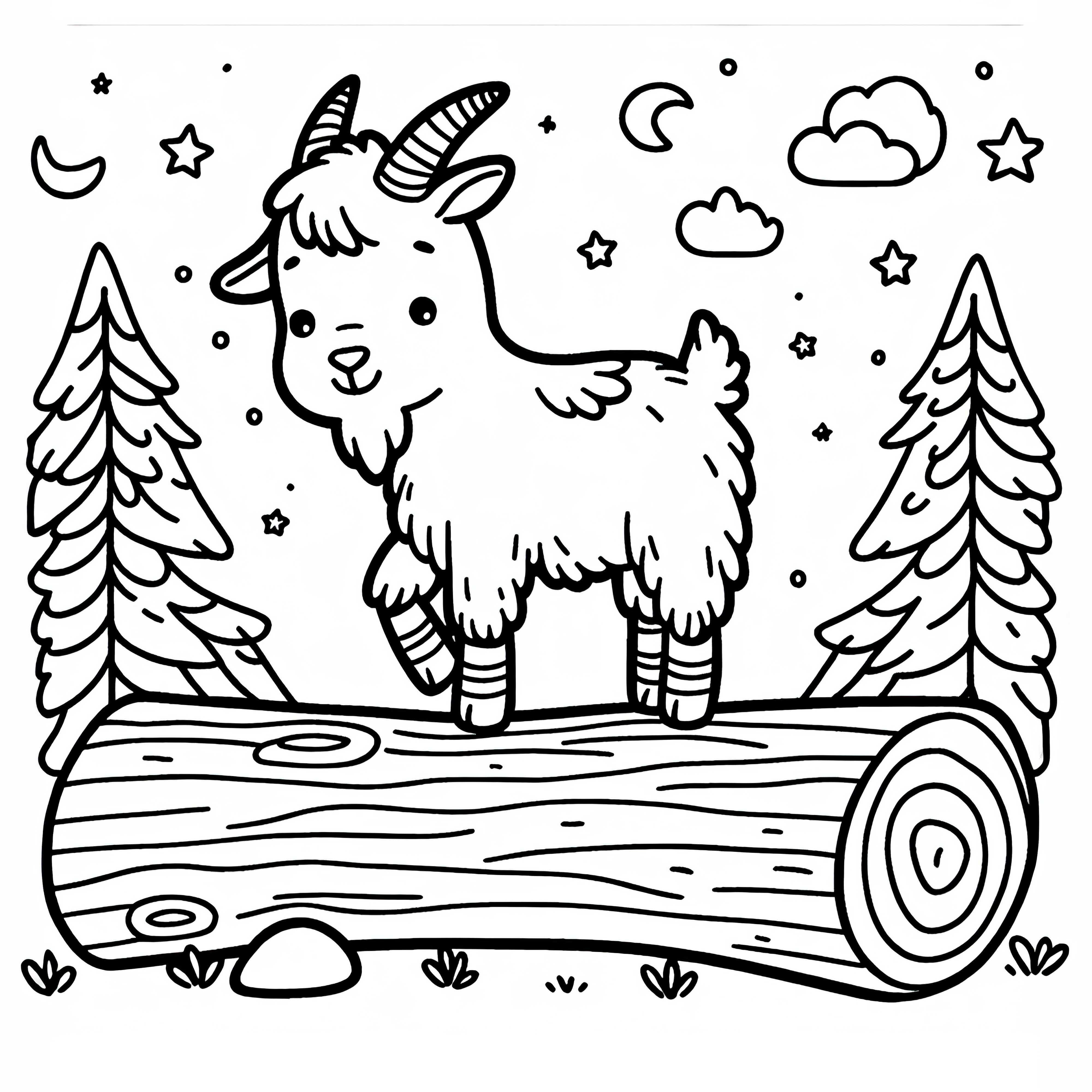 Cabra sobre un tronco: Plantilla de dibujo sencilla (Gratis)