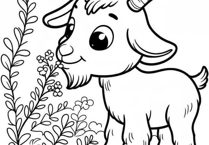 Cabra mordisqueando un arbusto: Plantilla de coloración sencilla (Gratis) Cabra mordisqueando un arbusto: Plantilla para colorear sencilla (Gratis)