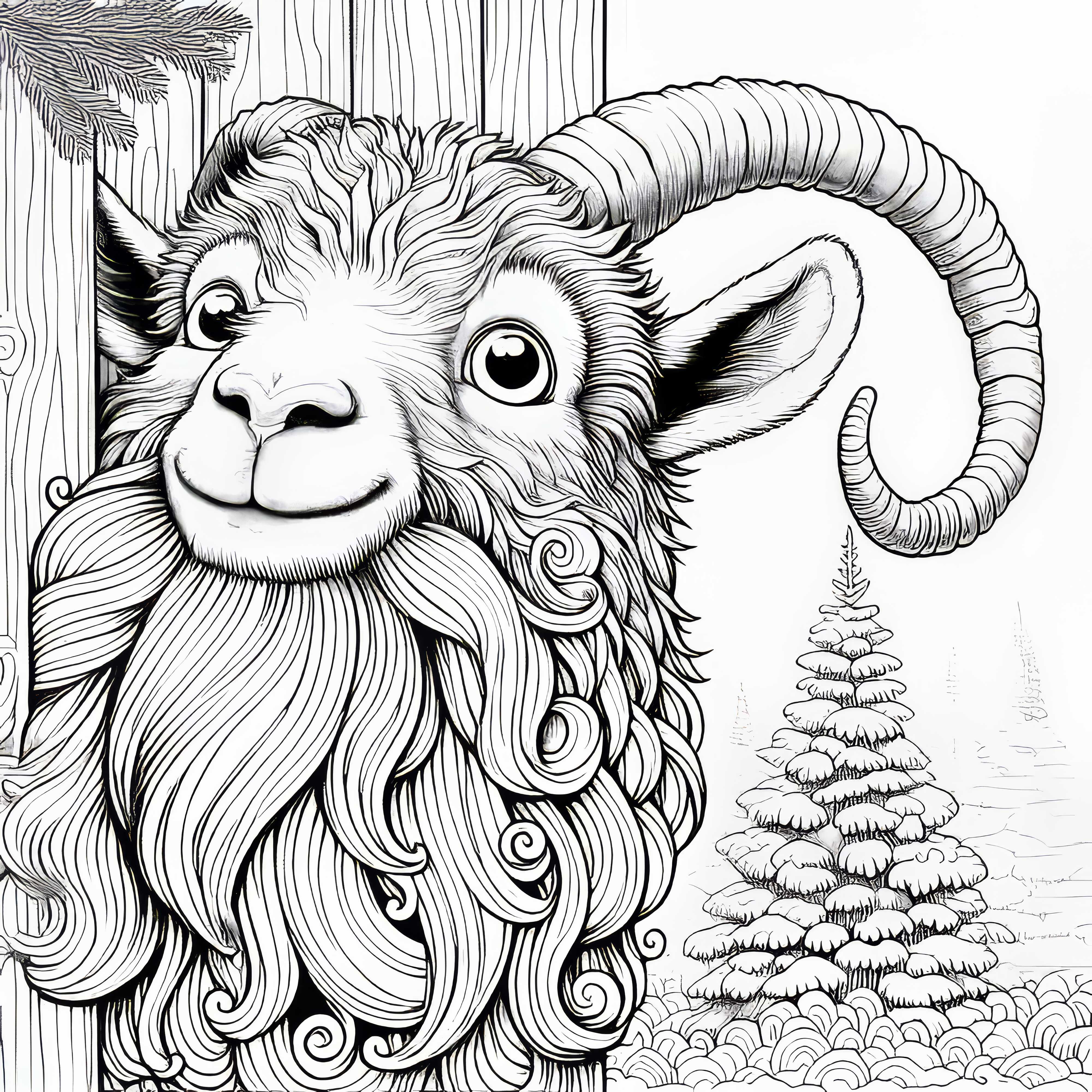 Cabra divertida con barba como imagen para colorear para descargar (Gratis)