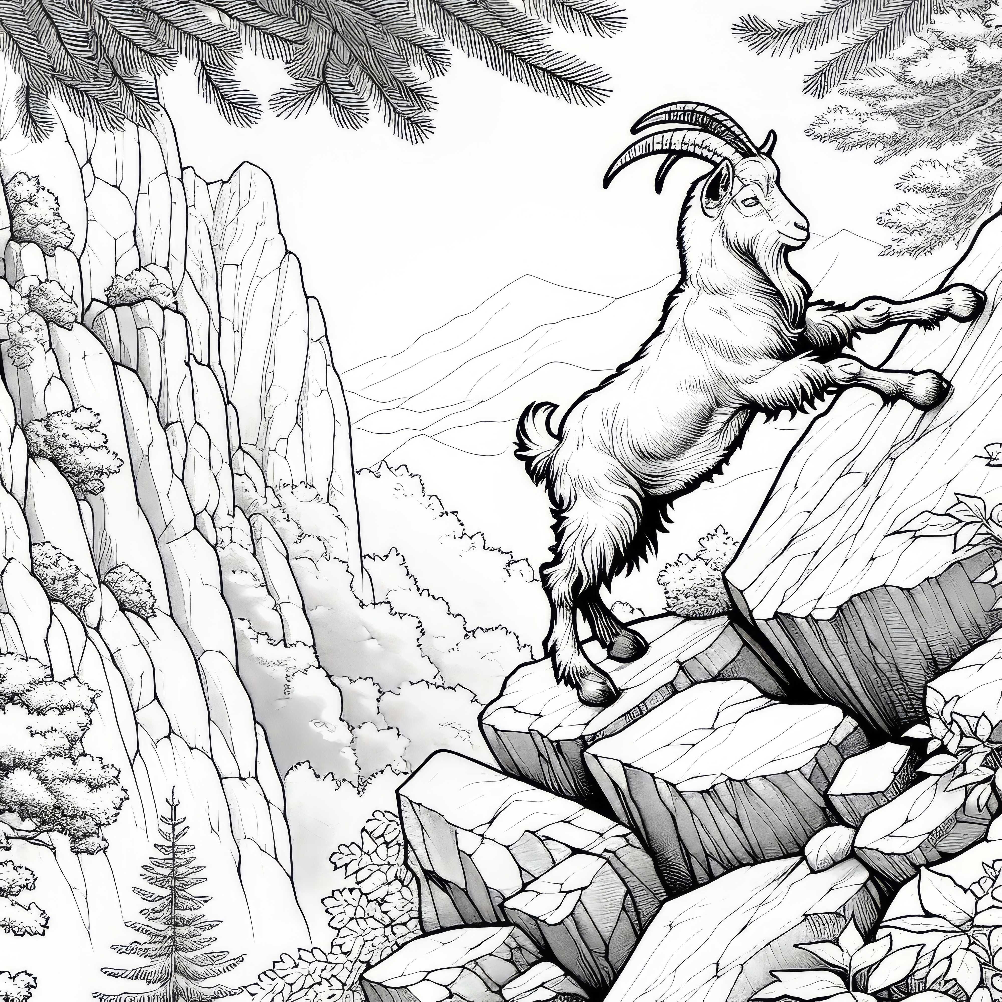 Una cabra sube por rocas empinadas: Imagen para colorear para descargar (Gratis)
