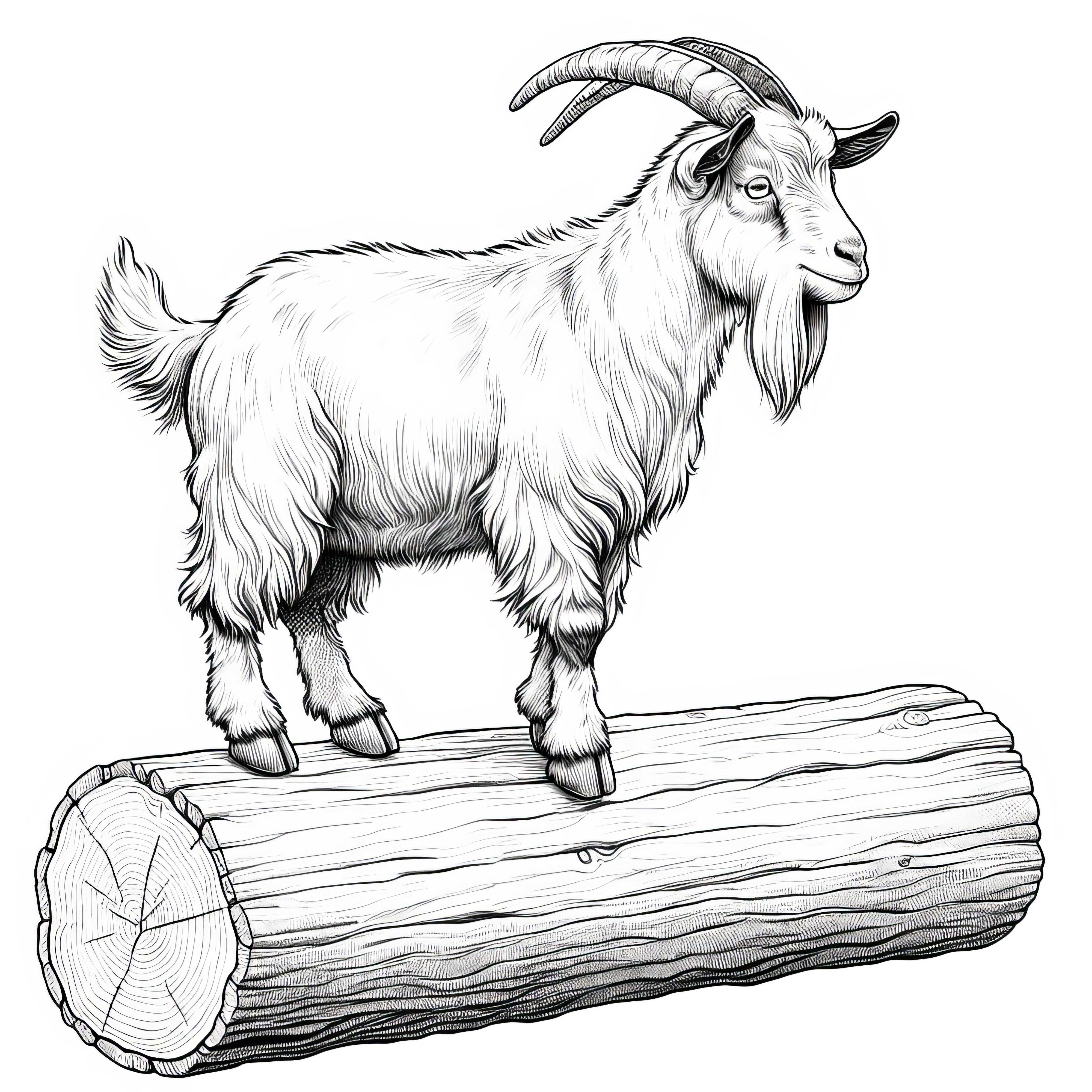 Cabra sobre tronco de madera: Dibujo para colorear para imprimir (Gratis)