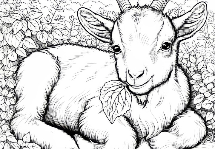 La cabra mastica con placer una hoja: Imagen para colorear para descargar (Gratis) La cabra mastica placenteramente una hoja: Imagen para colorear para descargar (Gratis)