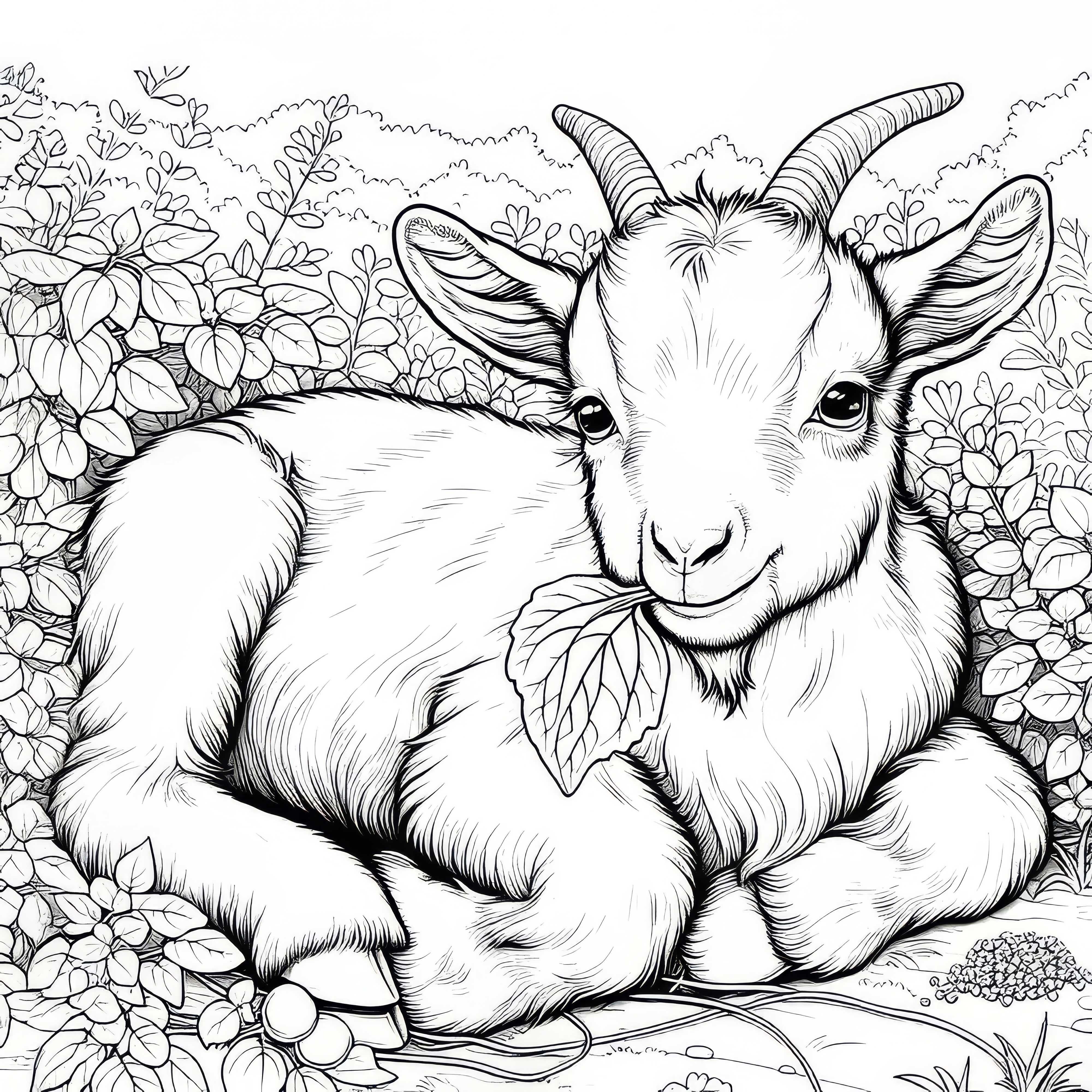 La cabra mastica satisfechamente una hoja: Imagen para colorear para descargar (Gratis)
