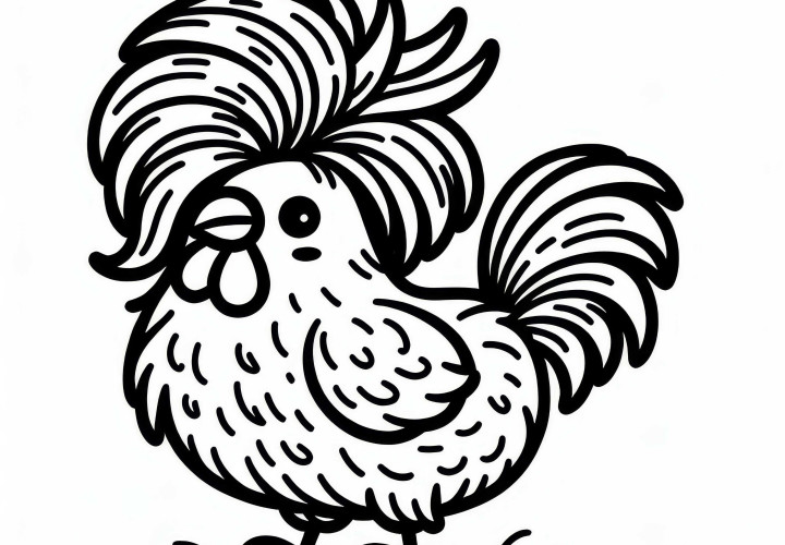 Pollo con peinado divertido: Plantilla de coloración sencilla (Gratis) Pollo con peinado divertido: Plantilla de dibujo sencilla (Gratis)