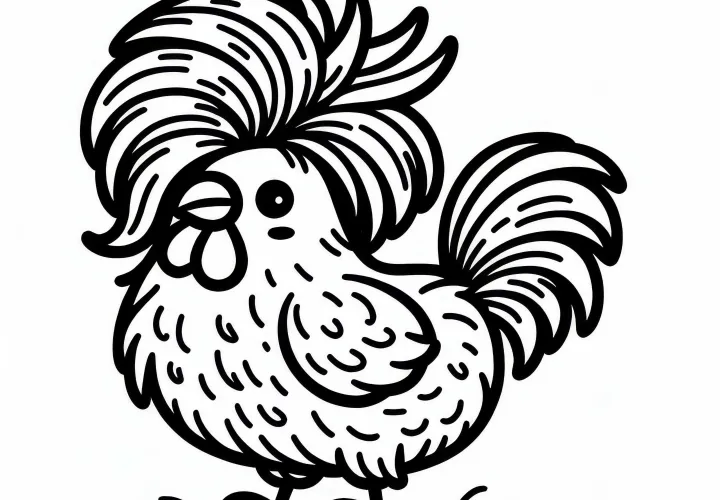 Pollo con peinado divertido: Plantilla de dibujo sencilla (Gratis)