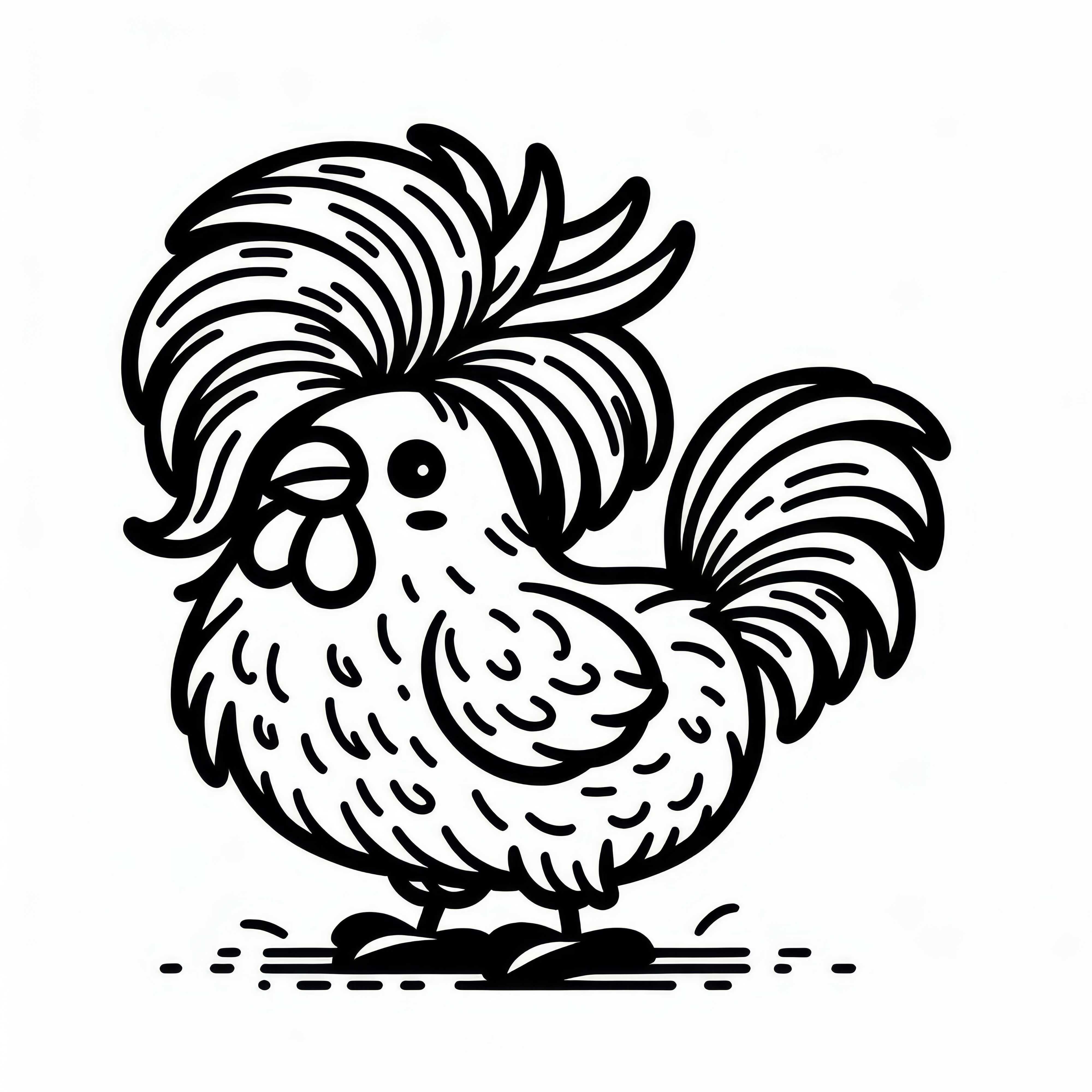 Pollo con peinado divertido: Plantilla de dibujo sencilla (Gratis)