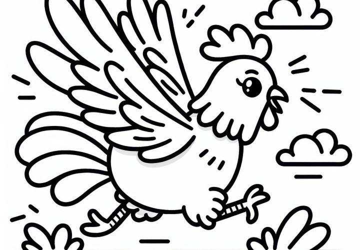 Pollo corre con alas aleteando: Imagen para colorear sencilla (Gratis) Pollo corre con alas aleteando: Imagen para colorear sencilla (Gratis)