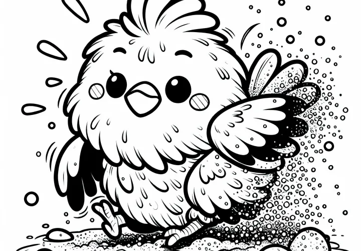 Gallina se sacude después del baño de arena: Dibujo para colorear sencillo (Gratis)