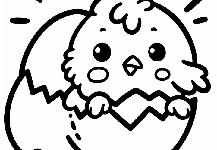 Un pollito sale de un huevo: Plantilla de colorear sencilla (Gratis) El pollito sale de un huevo: Plantilla de dibujo simple (Gratis)