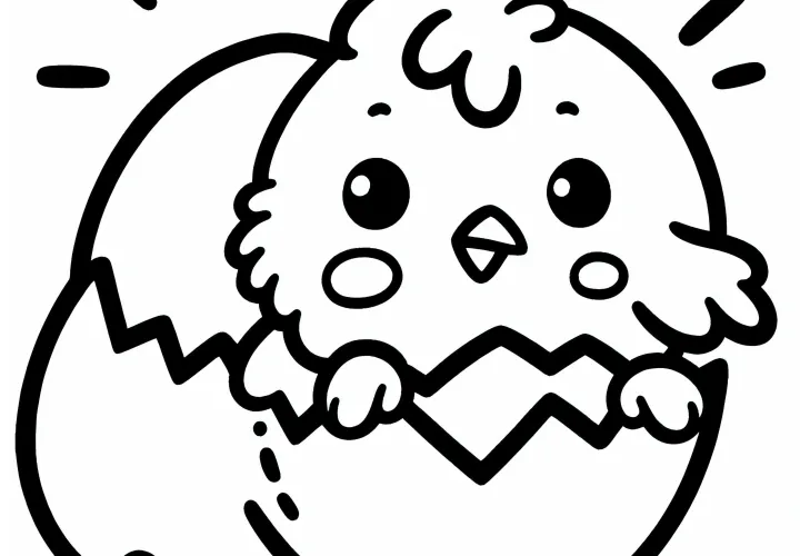 El pollito sale de un huevo: Plantilla de dibujo simple (Gratis)