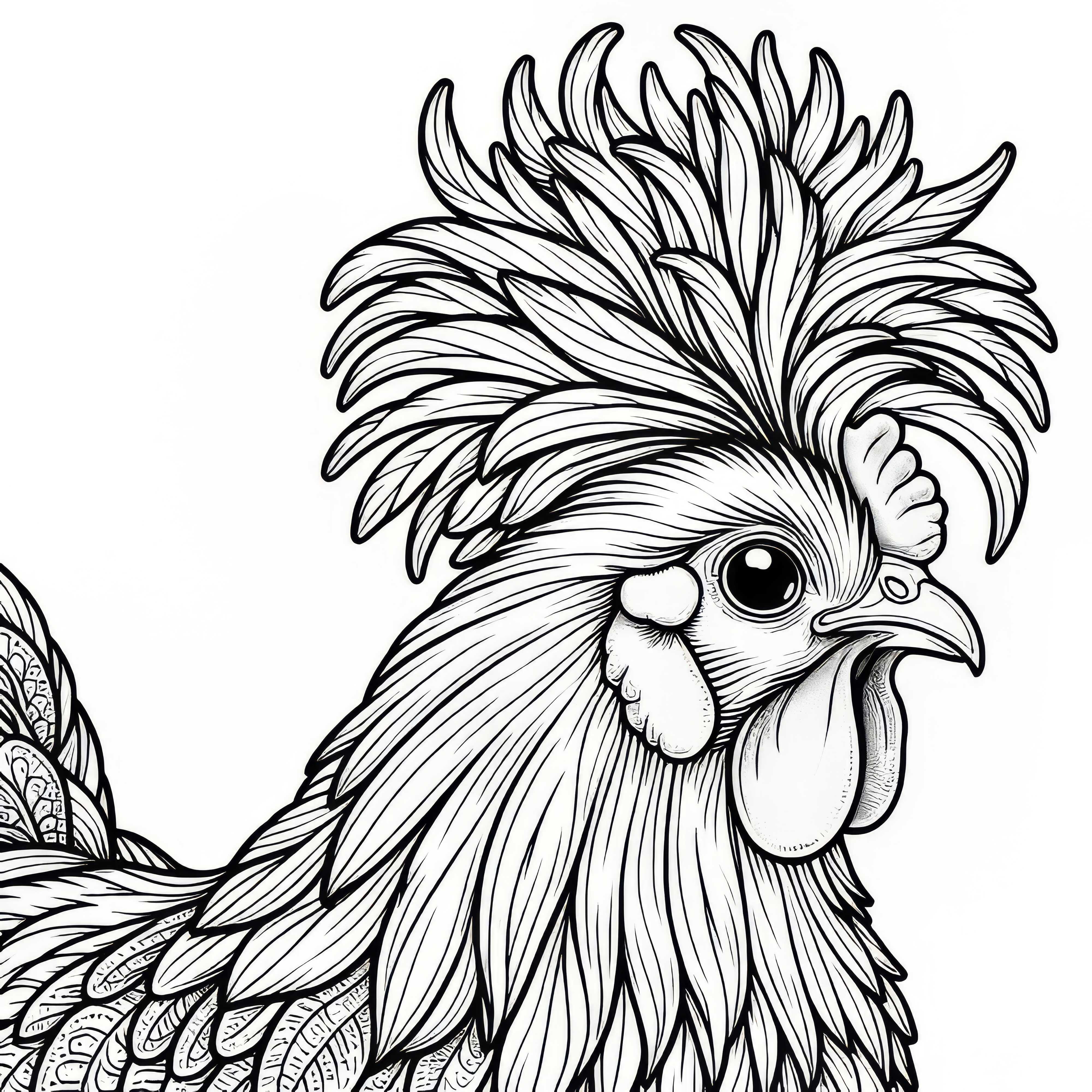 Pollo con peinado divertido: plantilla para colorear para descargar (gratis)