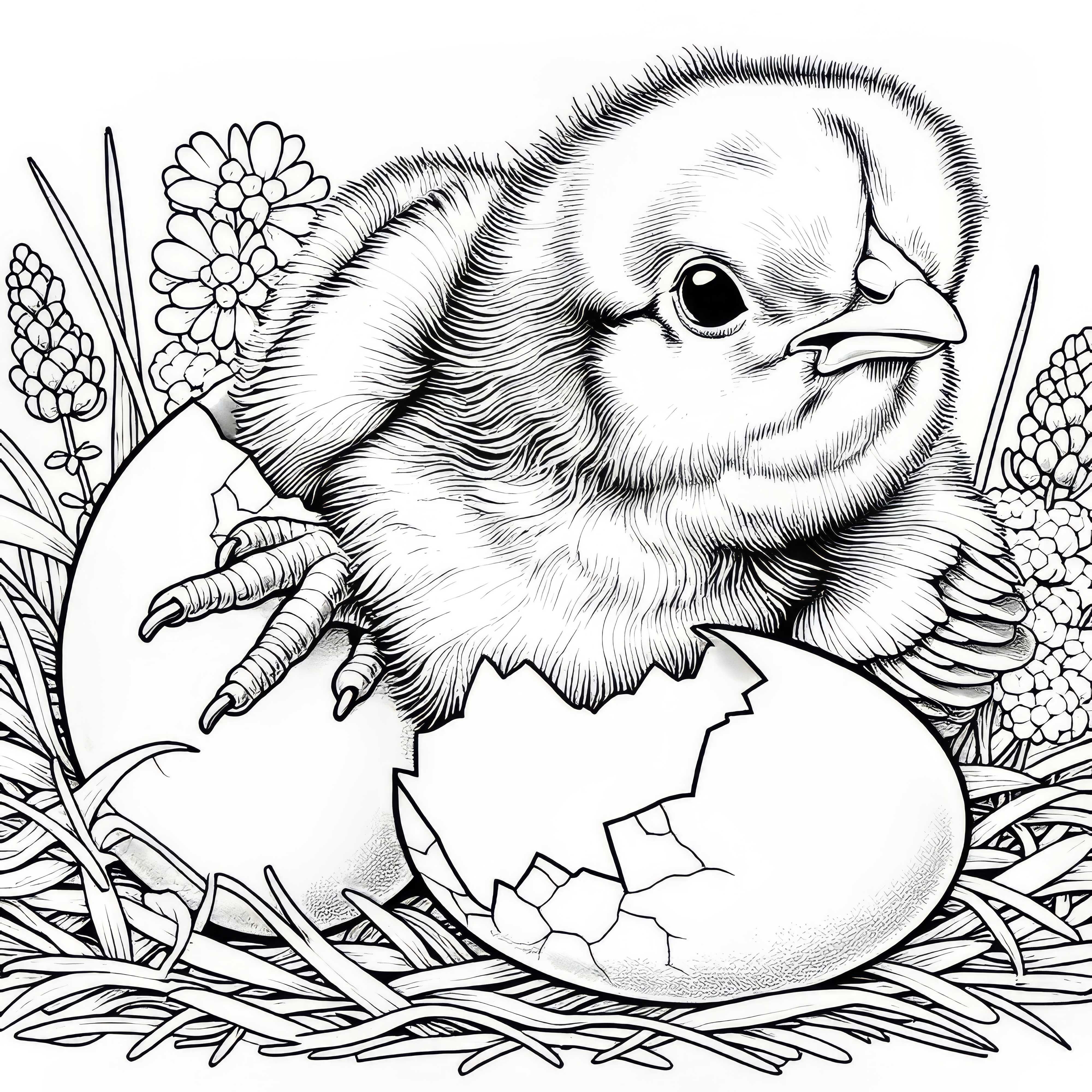 El pollito sale del huevo: Plantilla de dibujo detallada (Gratis)