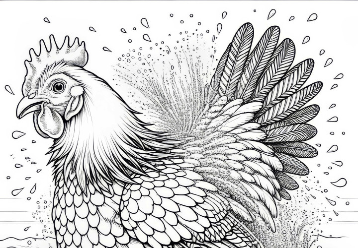 Pollito se sacude después del baño de arena: Plantilla para colorear (Gratis) Gallina se sacude después del baño de arena: Plantilla para colorear (Gratis)