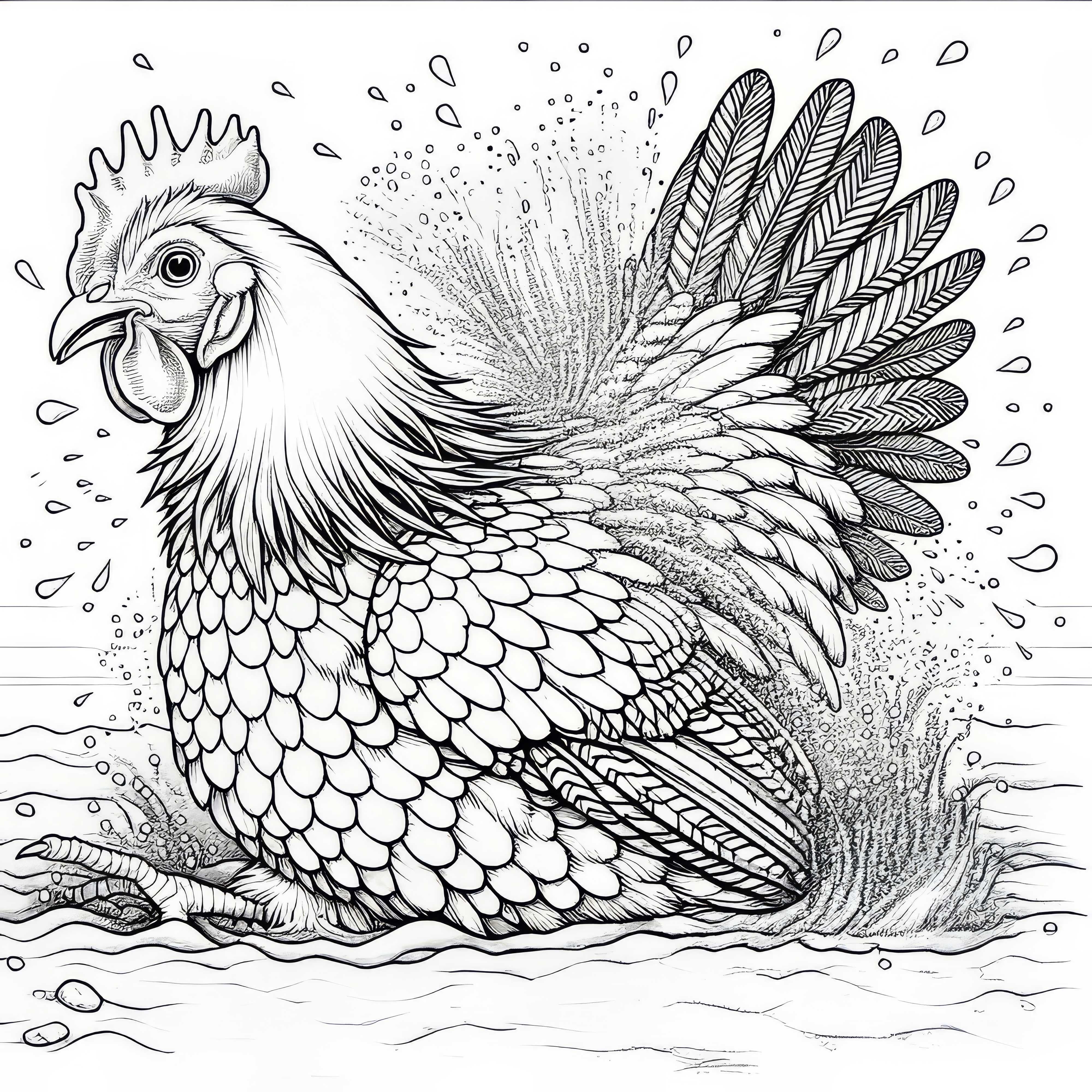 Gallina sacudiéndose después del baño de arena: plantilla para colorear (gratis)