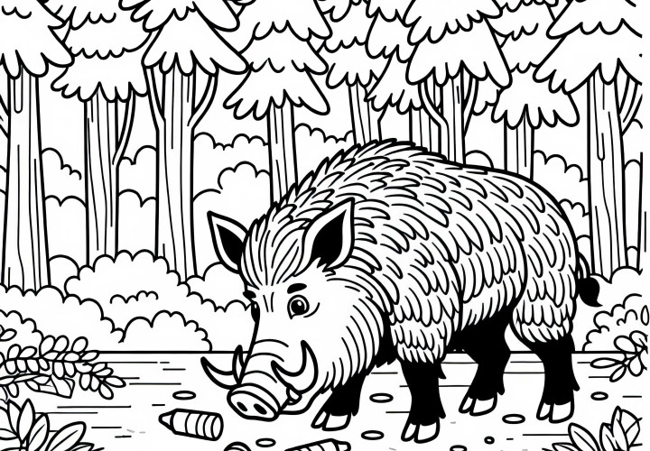 Wildschwein durchwühlt Waldboden nach Futter: Einfache Malvorlage (Kostenlos) Wildschwein durchwühlt Waldboden nach Futter: Einfache Malvorlage (Kostenlos)