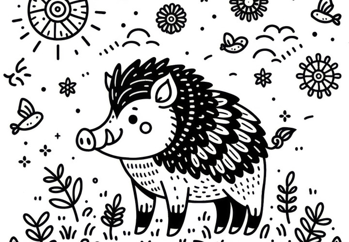 Wildschwein Ausmalbild zum Herunterladen (Kostenlos)