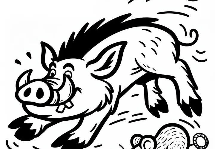 Dzik biegnie z myszą w wyścigu: Prosty obrazek do pokolorowania (Darmowe)