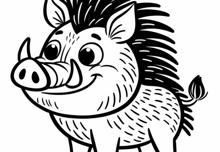 Wildschwein mit lustigem Blick: Einfaches Ausmalbild (Kostenlos)