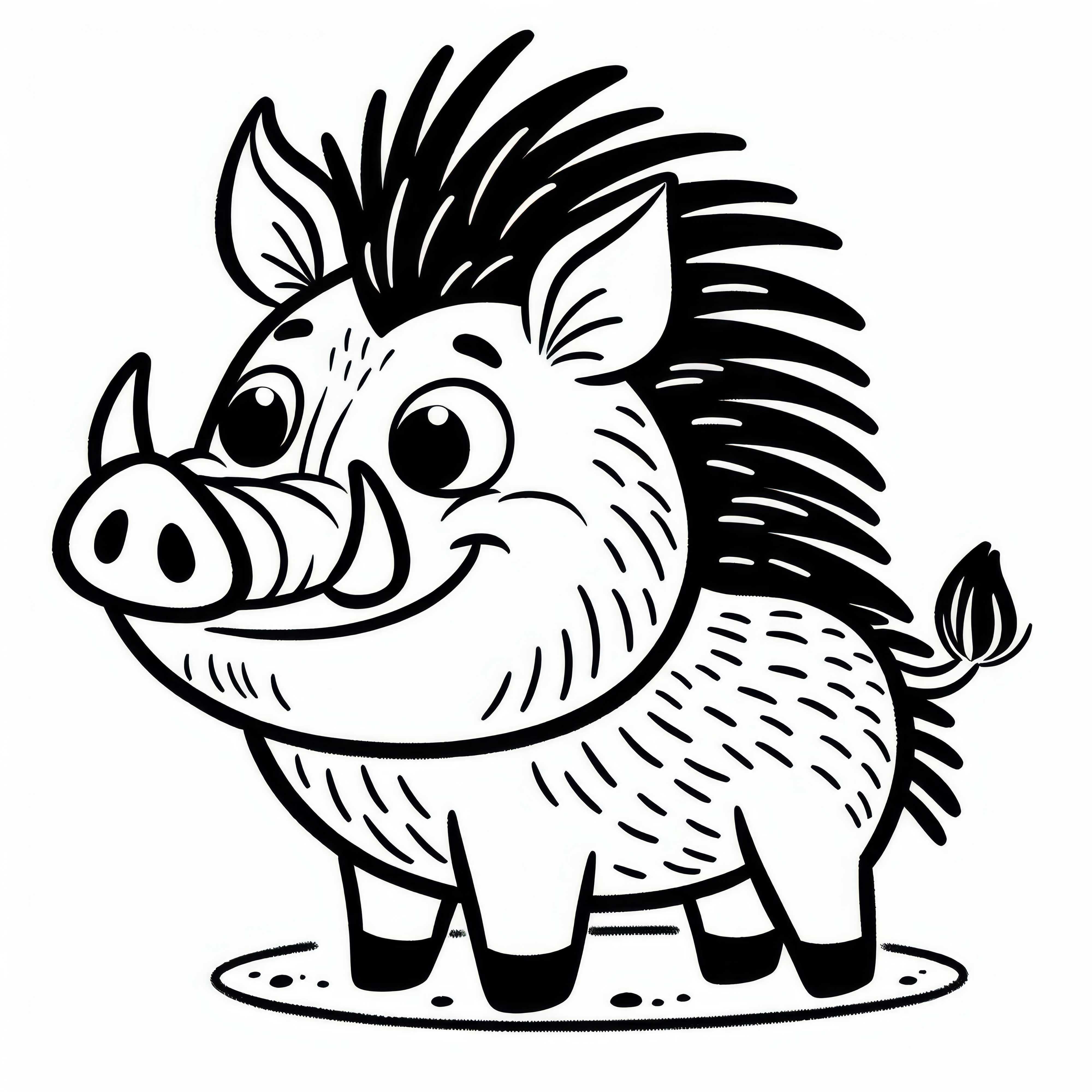 Wildschwein mit lustigem Blick: Einfaches Ausmalbild (Kostenlos)
