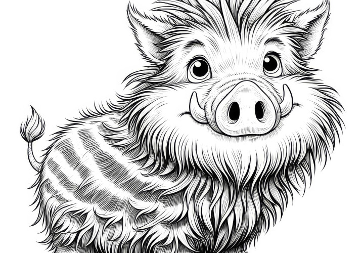 Wildschwein mit lustigem Blick und aufgestellten Borsten: Kostenloses Ausmalbild
