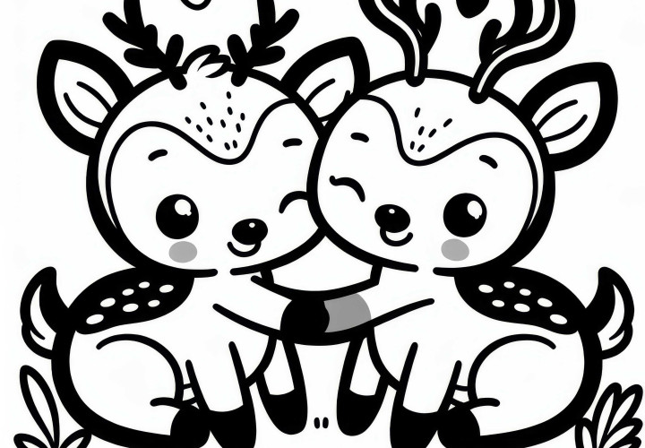 Deux petits cerfs : Modèle de coloriage simple (Gratuit) Deux petits cerfs : Modèle de coloriage simple (Gratuit)