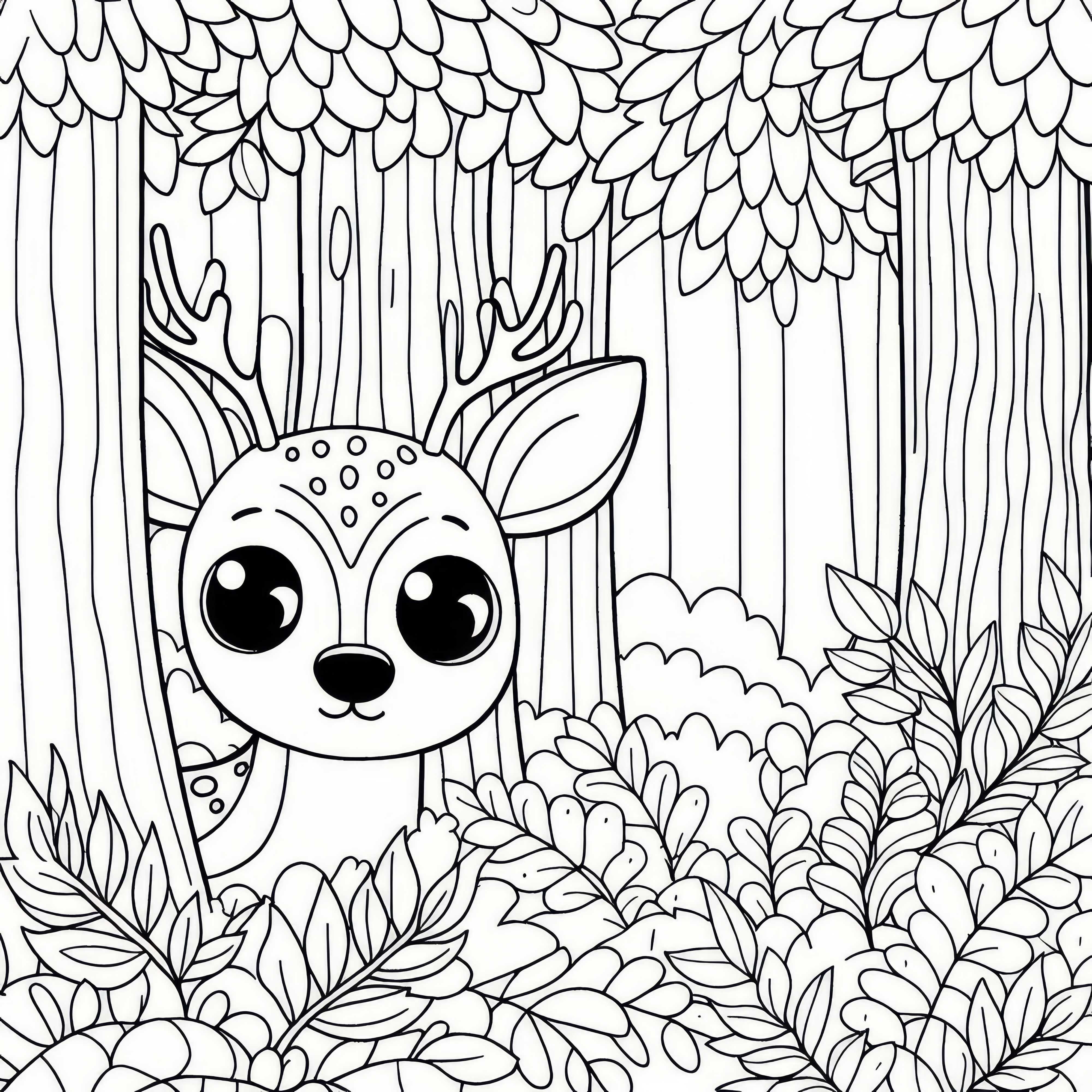 Cervo guarda curiosamente da una foresta: Disegno da colorare semplice (Gratis)