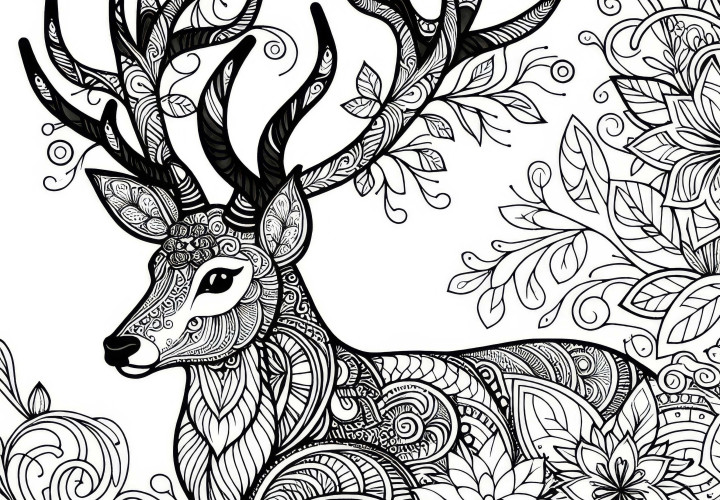 Mandala de cerf à colorier (Gratuit) Mandala de cerf en tant qu'image à colorier (Gratuit)