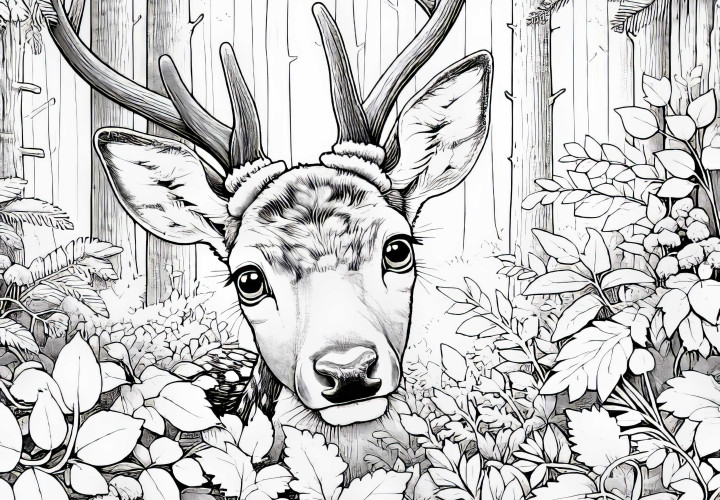 Le cerf regarde curieusement hors de la forêt : modèle à colorier à télécharger (gratuit) Le cerf regarde curieusement hors de la forêt : modèle à colorier à télécharger (gratuit)