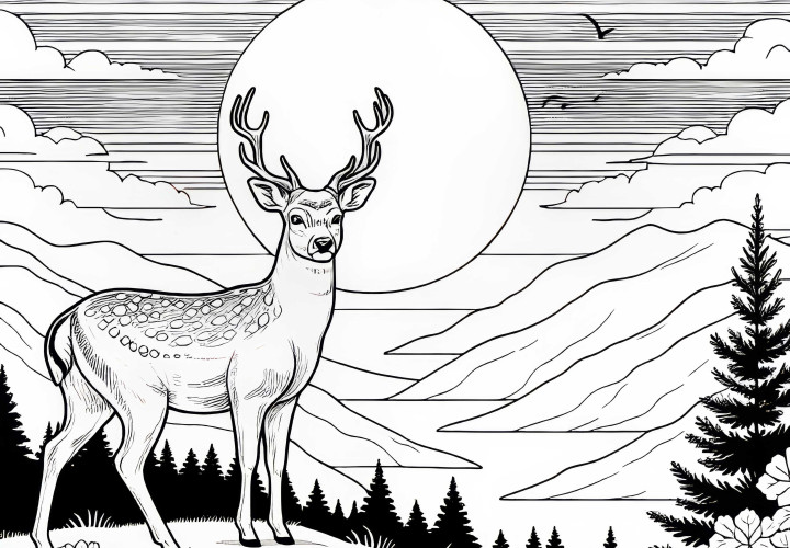 Cerf sur la colline au coucher de soleil : Modèle à télécharger (Gratuit) Cerf sur la colline au coucher du soleil : modèle à télécharger (gratuit)