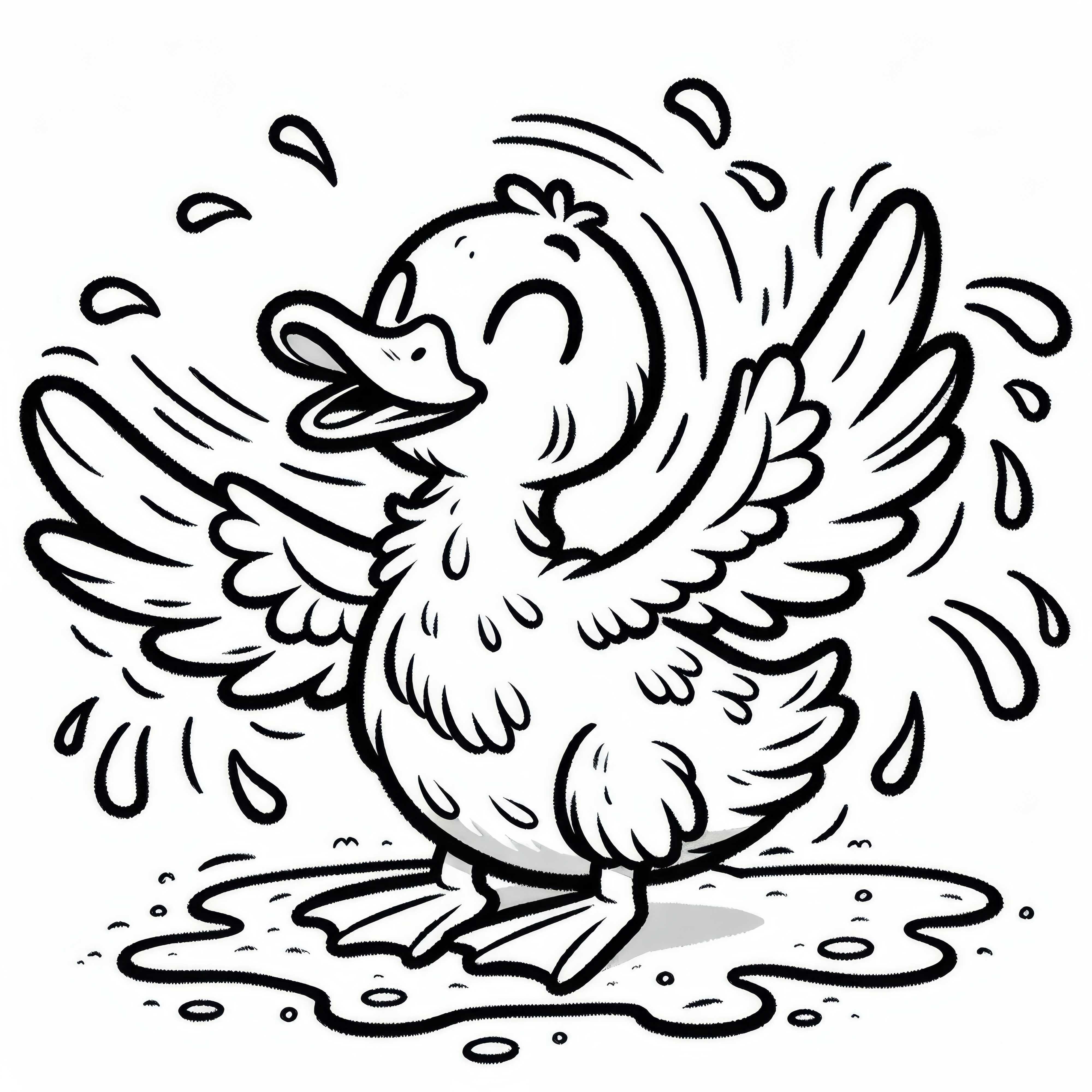 Pato abre as asas e se sacode depois de nadar: Modelo de colorir simples (Grátis)