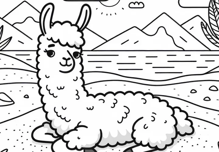 Lama se uvolňuje v písku: Jednoduchá omalovánka (zdarma)