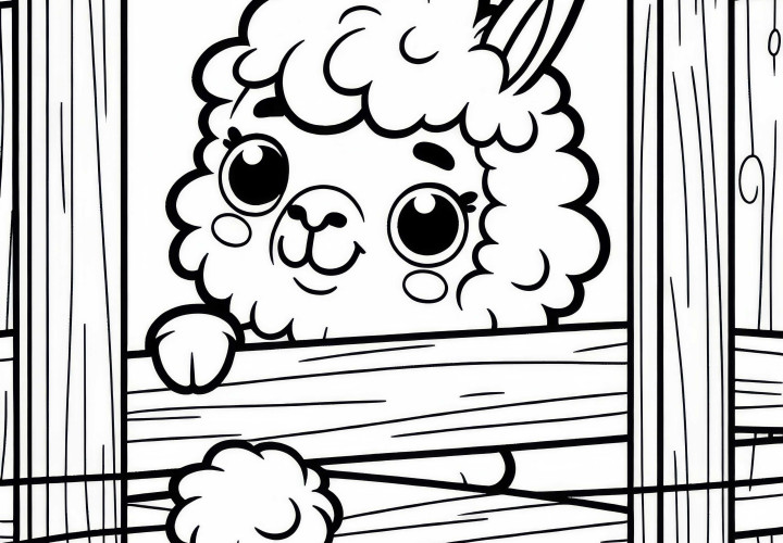 Lama olha travesso por trás da cerca de madeira: Desenho para colorir simples (Gratuito) A lhama olha travessa por trás da cerca de madeira: Desenho para colorir simples (Gratuito)