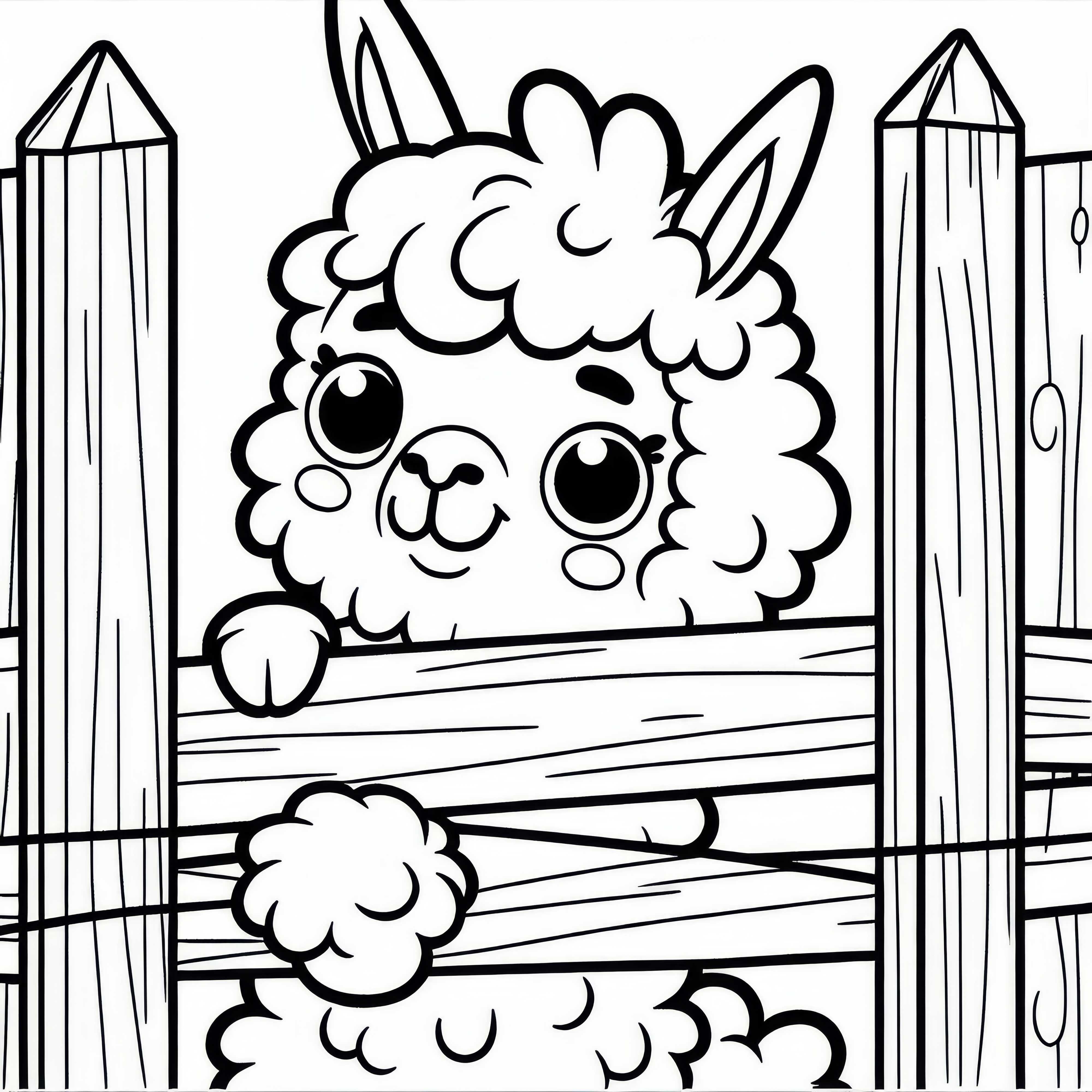 Lama olha travesso por trás da cerca de madeira: Desenho para colorir simples (Gratuito)