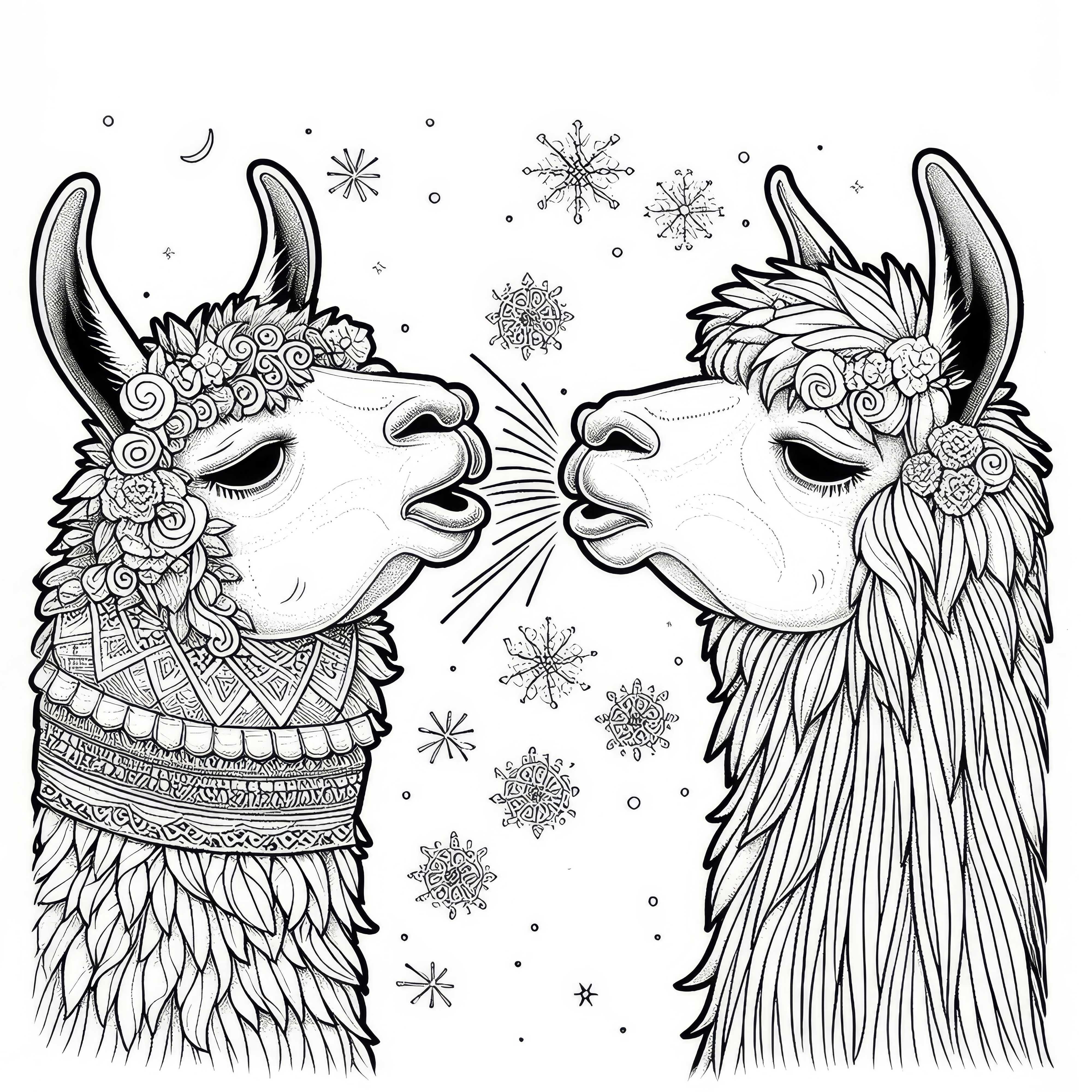 Dois lhamas espirram um no rosto do outro: Molde para colorir para baixar (Grátis)