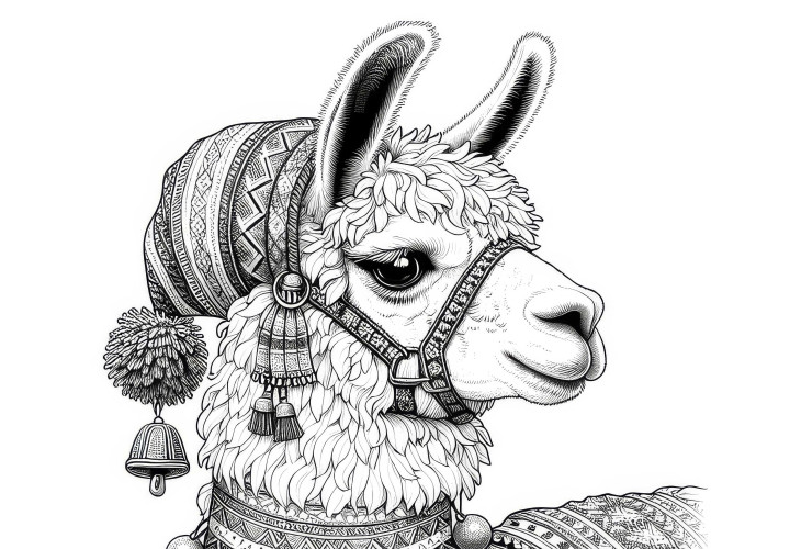 Lama com cobertor e sinos: Imagem para colorir para download (Grátis) Lama com coberta e sinos: Imagem para colorir para download (Gratuito)