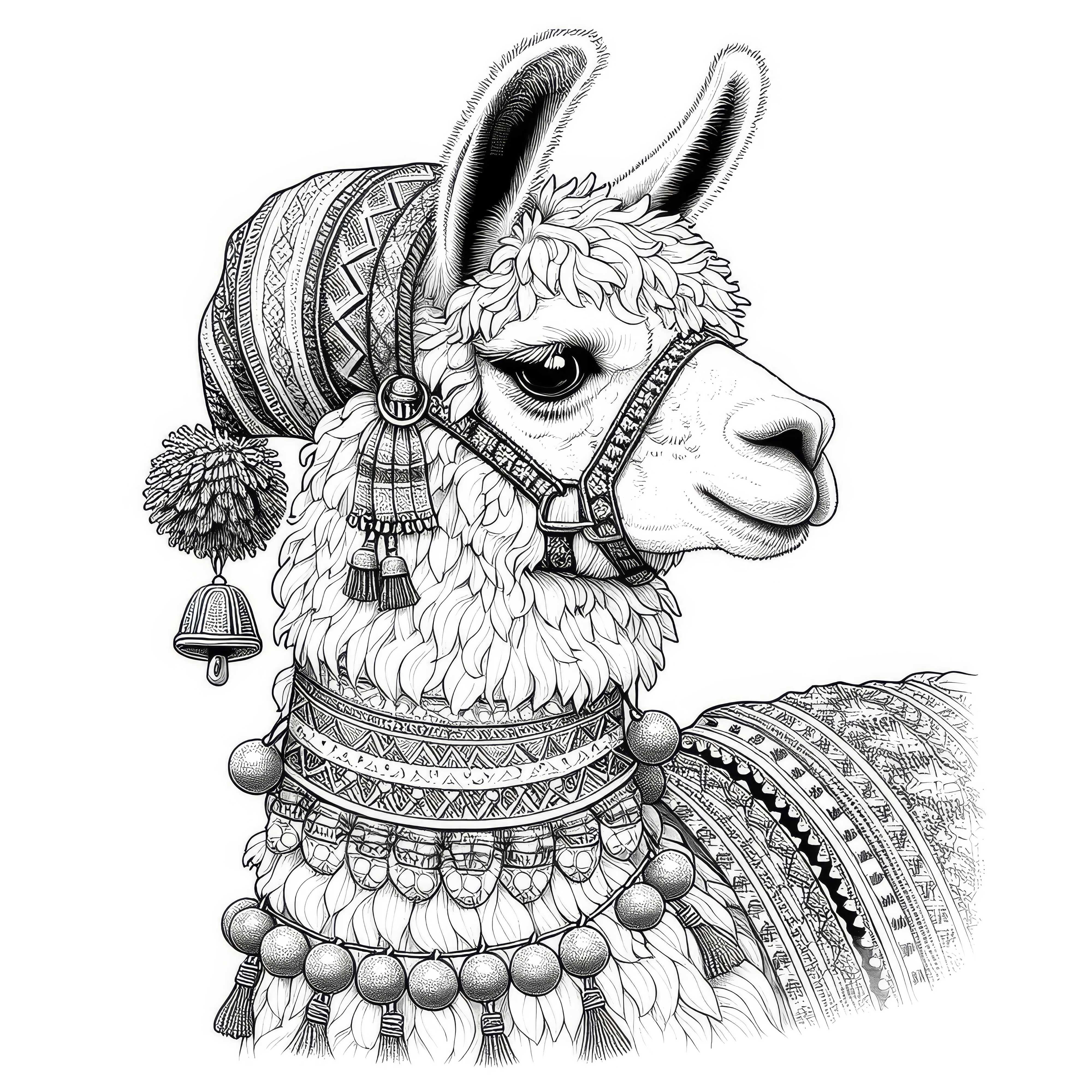 Lama com cobertor e sinos: Desenho para colorir para download (Gratuito)
