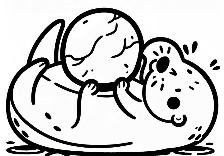 Lontra deitada de costas e brincando com uma bola: Desenho para colorir simples (Grátis)