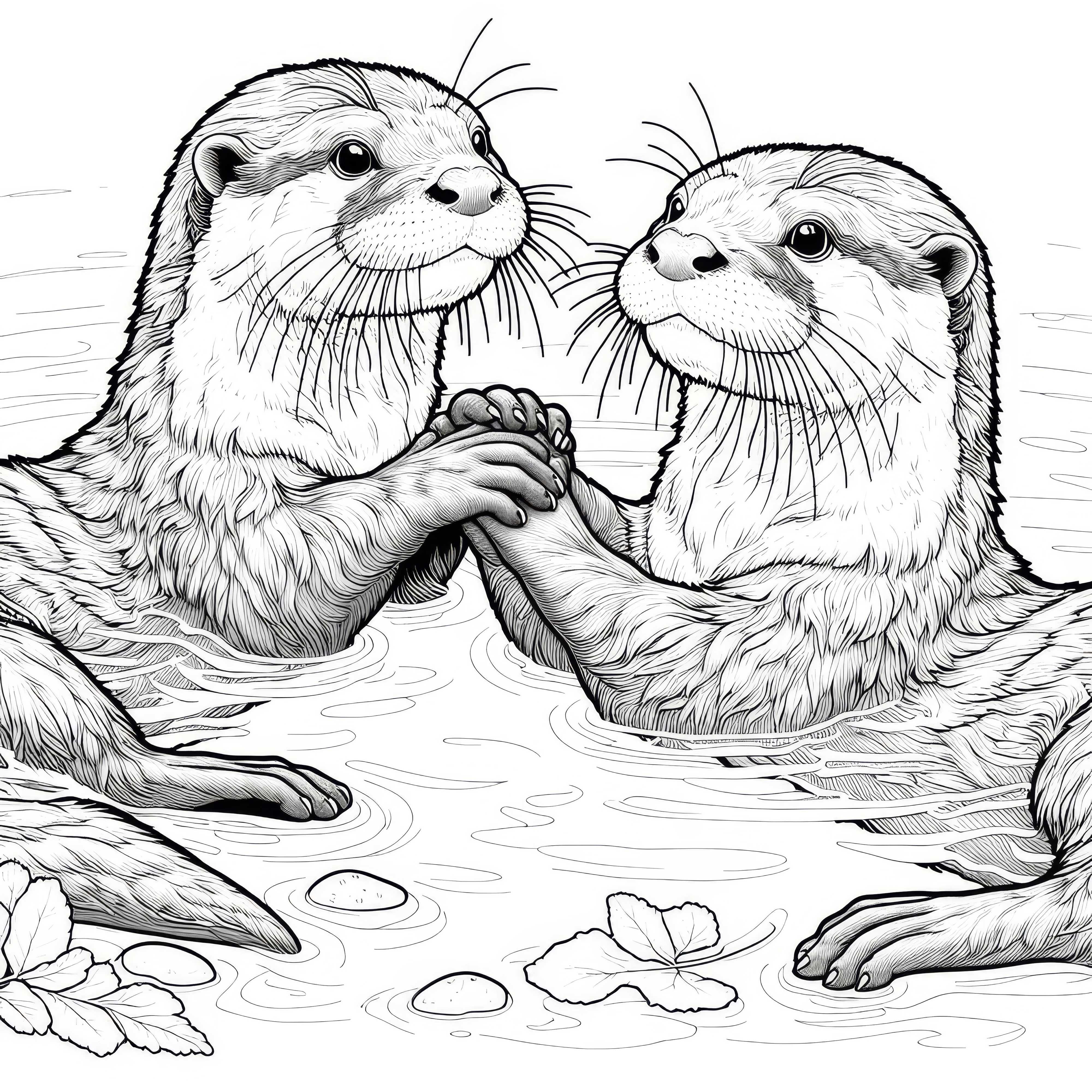 Dois lontras estão de mãos dadas na água: Imagem para colorir gratuita