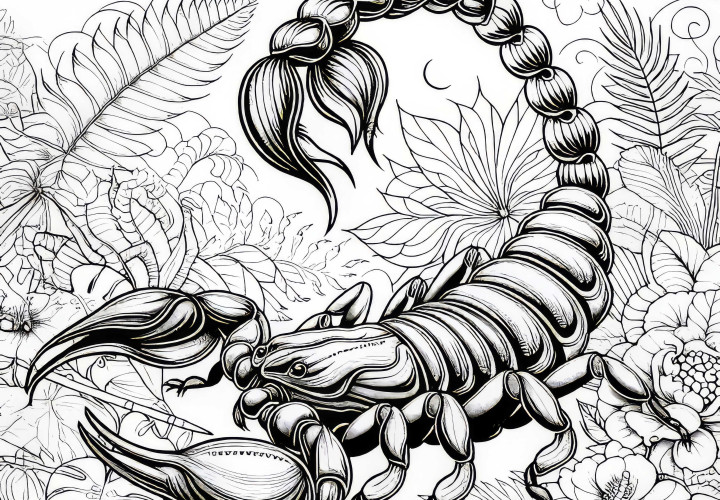 Escorpião levanta a cauda para se defender: Desenho para colorir gratuito Escorpião levanta a cauda para defesa: Desenho para colorir gratuito