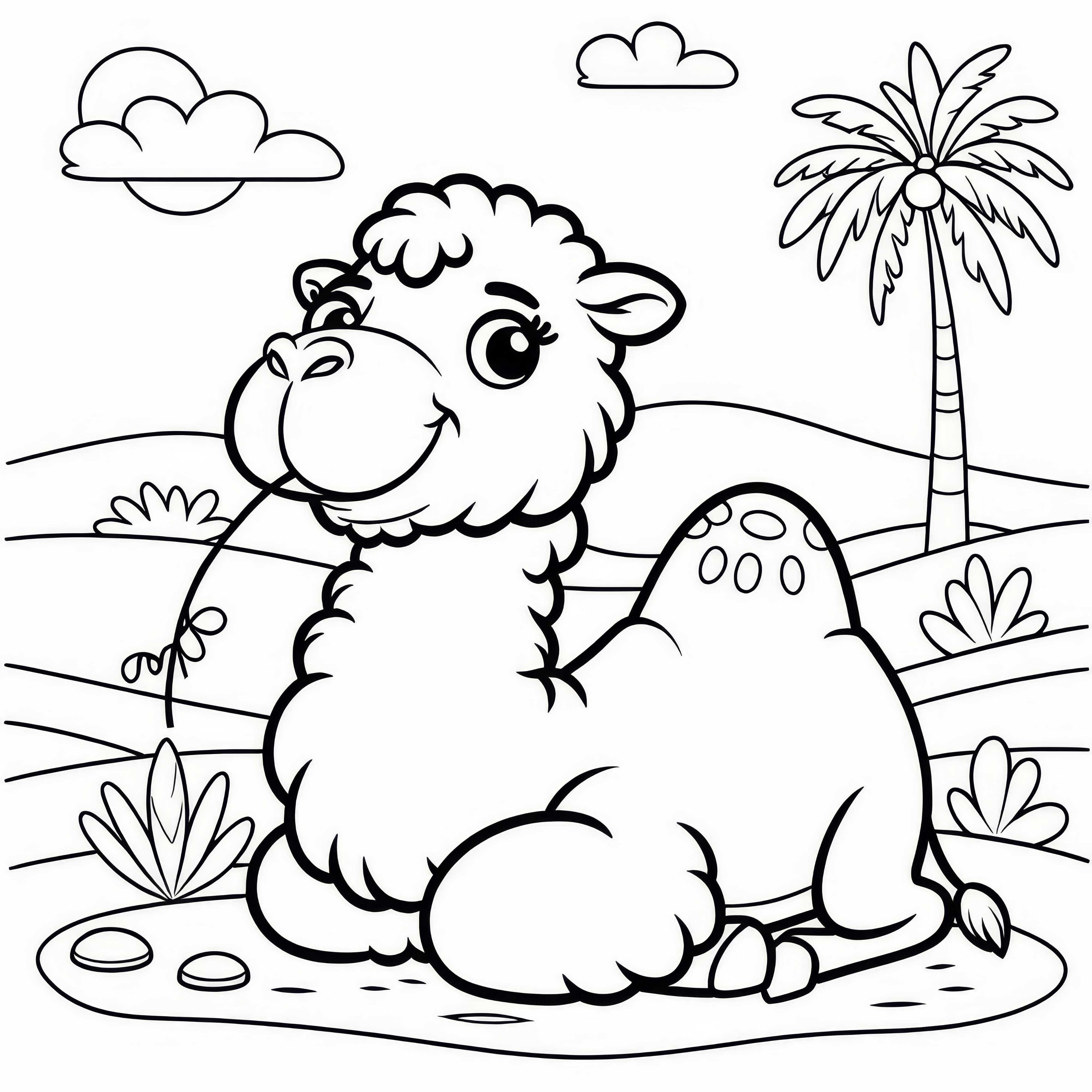 Camelo sentado na areia: Modelo de desenho simples (Grátis)