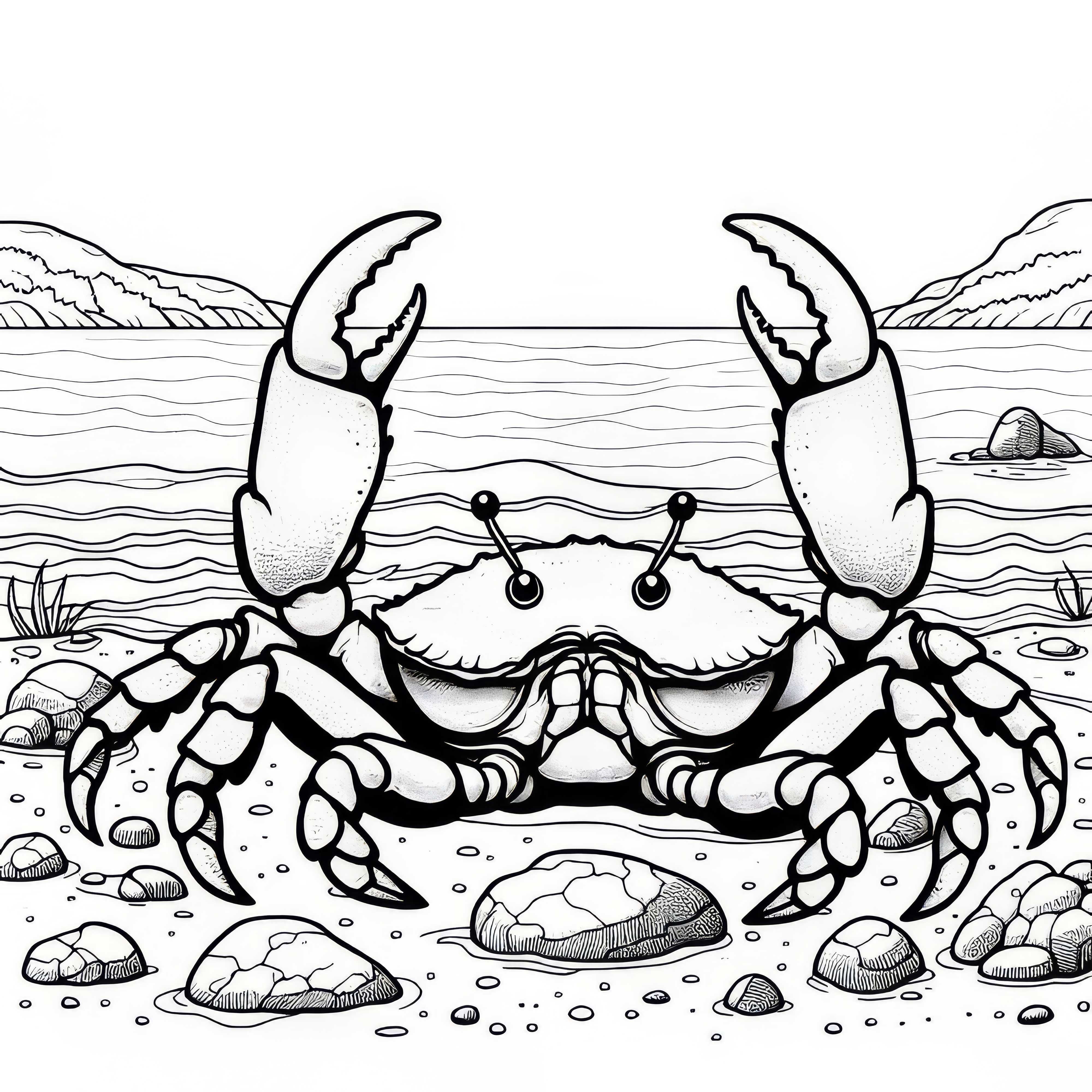 Crab with claws by the sea: Simple coloring picture (Free)