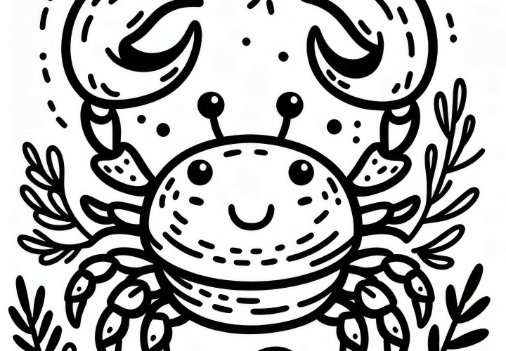 Crab lifts claws: Simple coloring page to download (Free)